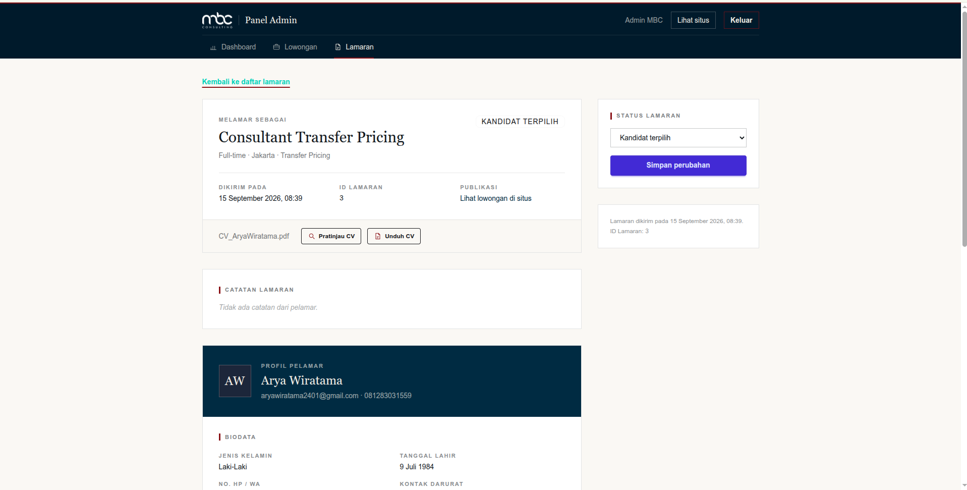Development Bagian Admin